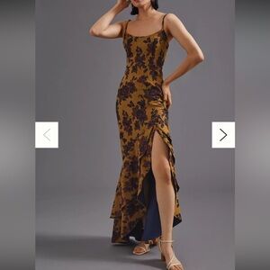 Hutch Floral Brown Jacquard Slip Dress